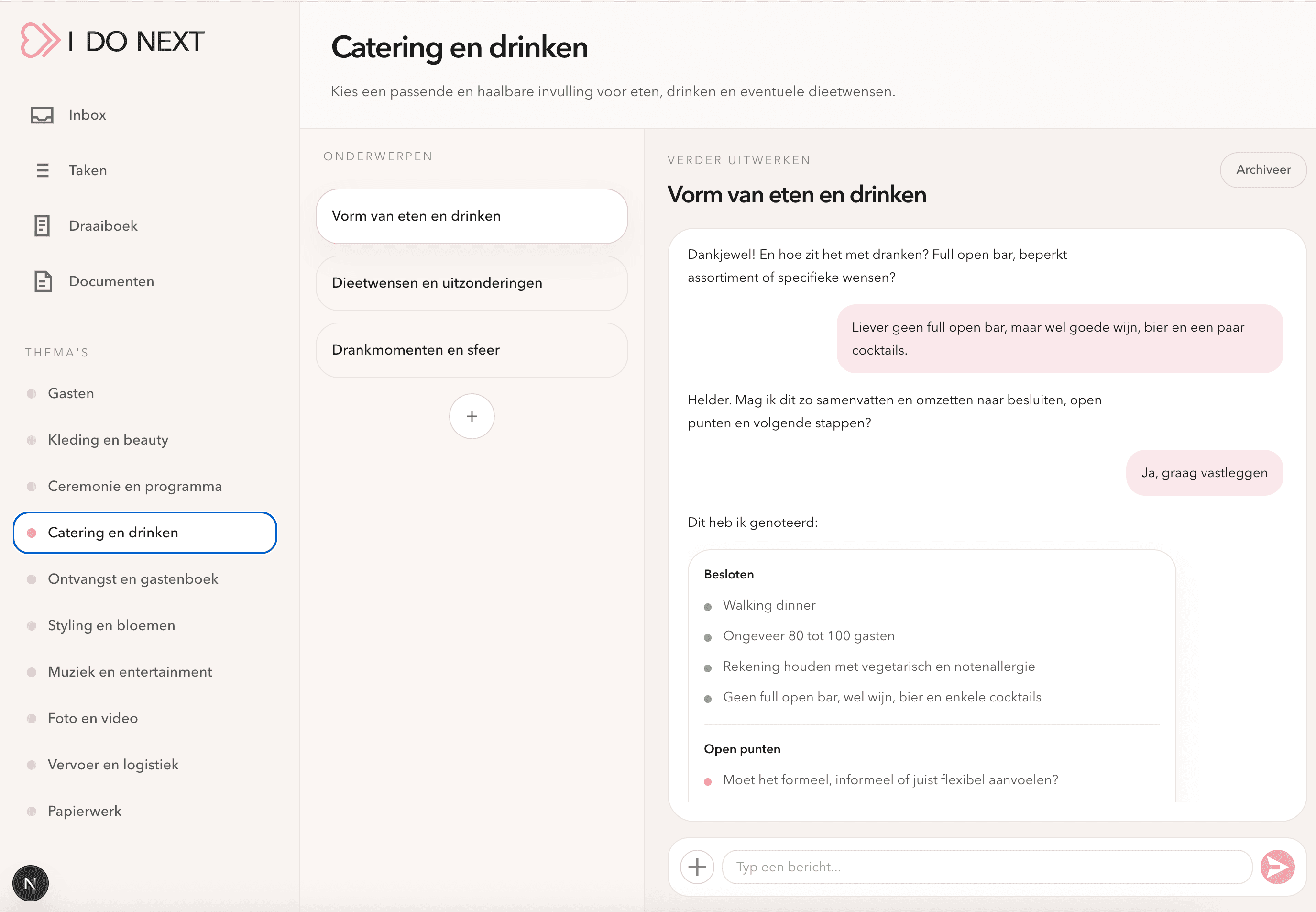 Preview van het I Do Next hoofdscherm